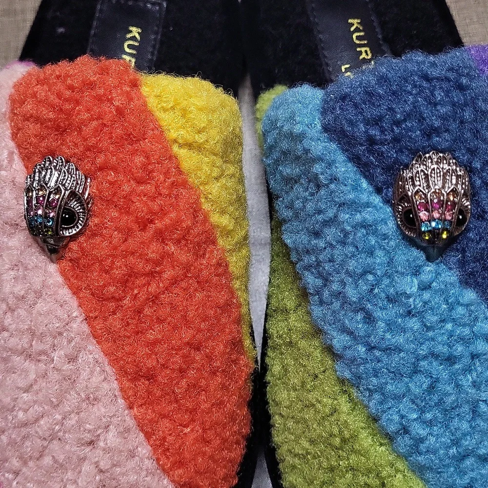 Kurt Geiger London Kensington Striped Faux-Shearling Slippers NWT -‎ Kids SZ 13